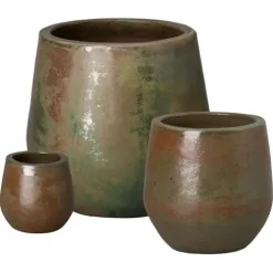 Emissary 21in Green Wash Stoneware Round Planters – Set of 3