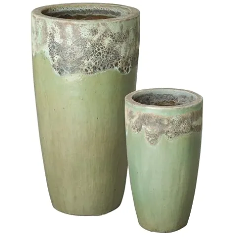 Emissary 18in Round Stoneware Planters Set of 2 Reef/Spa Blue