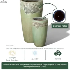 Emissary 18in Round Stoneware Planters Set of 2 Reef/Spa Blue