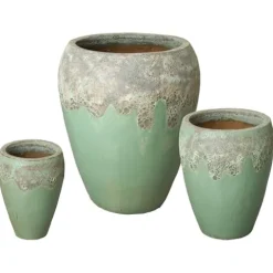 Emissary 22in Stoneware Round Planters Set of 3 Reef/Spa Blue