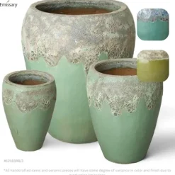 Emissary 22in Stoneware Round Planters Set of 3 Reef/Spa Blue