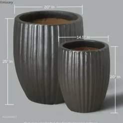Emissary Matte Black Stoneware Round Planters Set of 2 21in. L x 25in. H