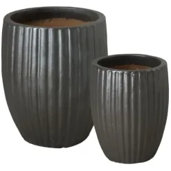 Emissary Matte Black Stoneware Round Planters Set of 2 21in. L x 25in. H