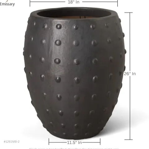 Emissary Matte Black Stoneware Round Planter 20in. L x 26in. H
