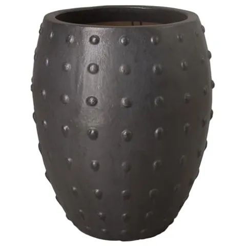 Emissary Matte Black Stoneware Round Planter 20in. L x 26in. H