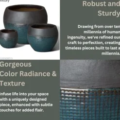 Emissary Matte Black/Teal Stoneware Round Planters Set of 3