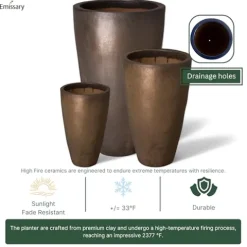 Emissary Metallic Stoneware Round Planter 24in. L x 40in. H