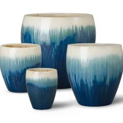 Emissary Set of 4 Blue Snow Round Stoneware Planters (13in, 16in, 19in, 23.5in)