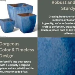 Emissary Square Stoneware Planter Blue 19″ x 19″ x 21