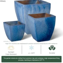 Emissary Square Stoneware Planter Set of 3 Blue