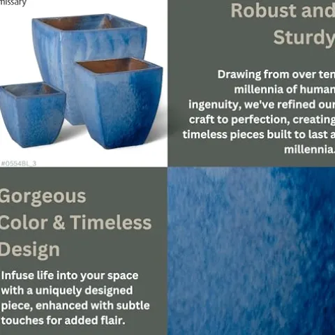 Emissary Square Stoneware Planter Set of 3 Blue