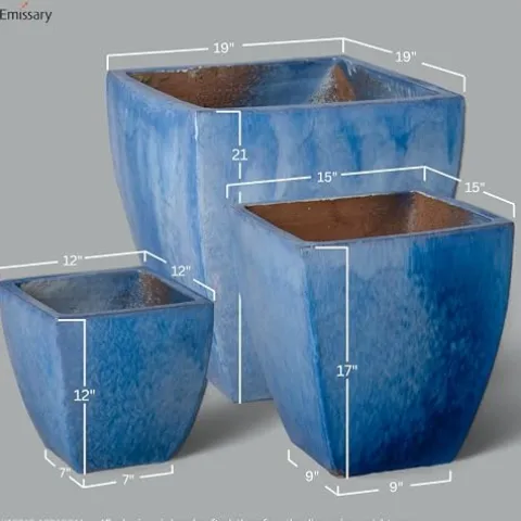 Emissary Square Stoneware Planter Set of 3 Blue
