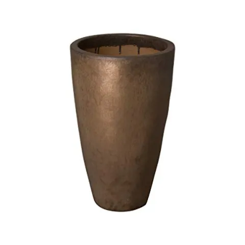 Emissary Tall 18 in. Metallic Ceramic Round Planter with Drainage Hole
