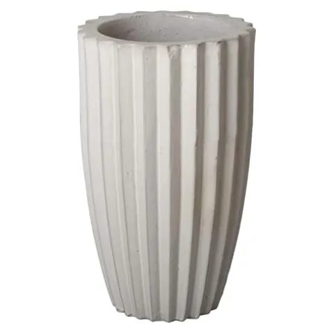 Emissary Tall Gray Ceramic Round Planter 17 in.