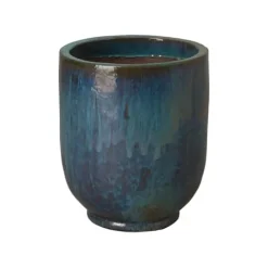 Emissary Teal Stoneware Round Planter 18in x 21.5in