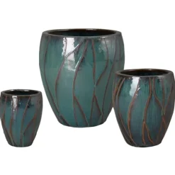 Emissary Teal Stoneware Round Planters 20in x 22in (Set of 3)