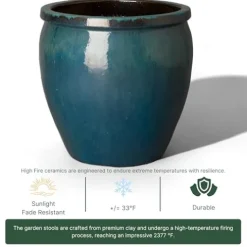 Emissary Teal Stoneware Round Planter 26in x 26in