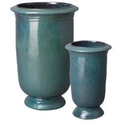 Emissary Turquoise Stoneware Round Planters Set of 2 20.5in L x 31.5in H