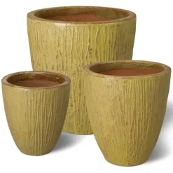 Emissary Yellow Stoneware Round Planters Set of 3 26in x 29.5in