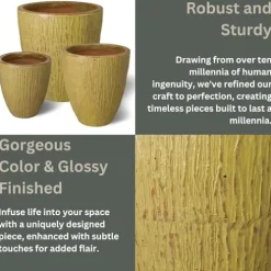 Emissary Yellow Stoneware Round Planters Set of 3 26in x 29.5in