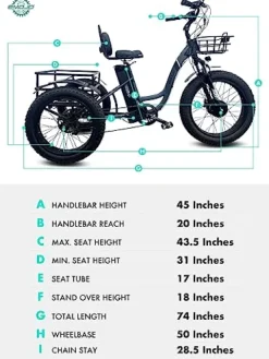 EMOJO Caddy Pro Fat Tire Electric Tricycle Hydraulic Disk Brakes Ebike Trike 7 Speed Pedal Assist 3 Wheel Electric Bike 48V 15.6Ah Battery LCD Display Apple Red