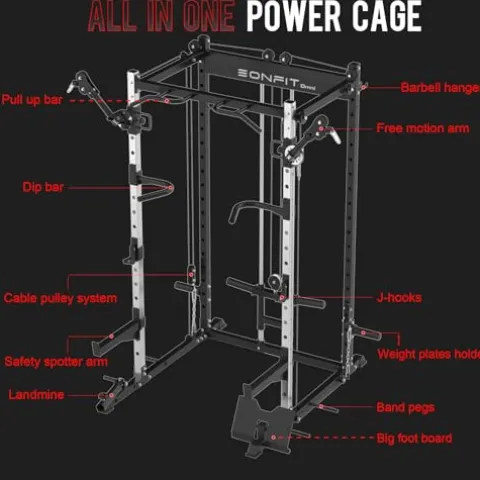 EonfitOmni Power Cage 1200 LBS Multi-Functional Home Gym Rack with Cable Crossover System