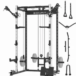 EonfitOmni Power Cage 1200 LBS Multi-Functional Home Gym Rack with Cable Crossover System