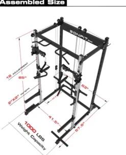 EonfitOmni Power Cage with Pulley System, Squat Power Rack Home Gym Cable Crossover LAT Pulldown Fitness Machines Black