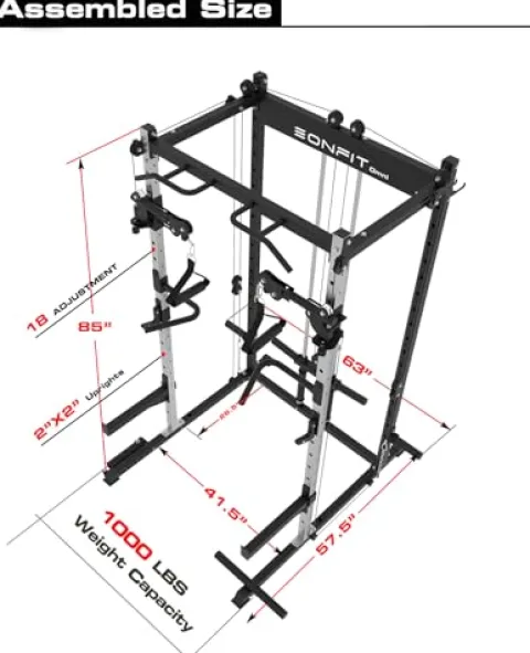 EonfitOmni Power Cage with Pulley System, Squat Power Rack Home Gym Cable Crossover LAT Pulldown Fitness Machines Black
