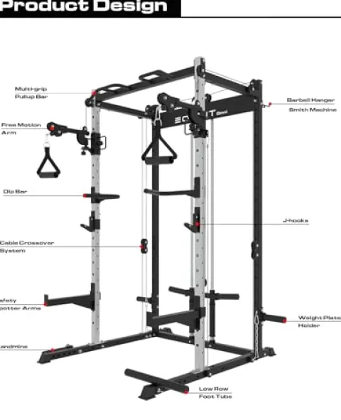 EonfitOmni Power Cage with Pulley System, Squat Power Rack Home Gym Cable Crossover LAT Pulldown Fitness Machines Black