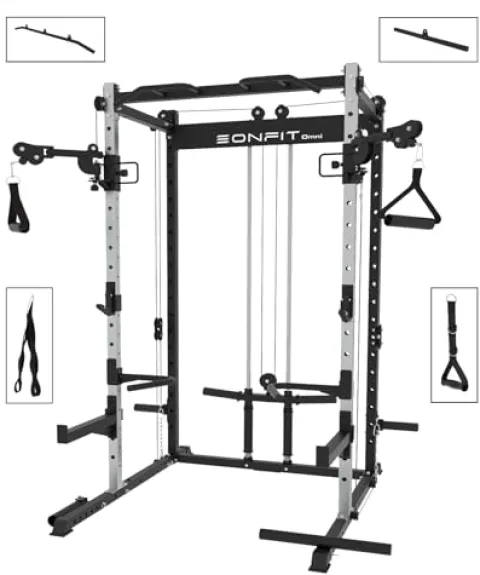 EonfitOmni Power Cage with Pulley System, Squat Power Rack Home Gym Cable Crossover LAT Pulldown Fitness Machines Black