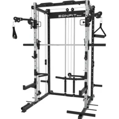 EonfitOmni Power Rack Smith Machine for Home Gym System Black