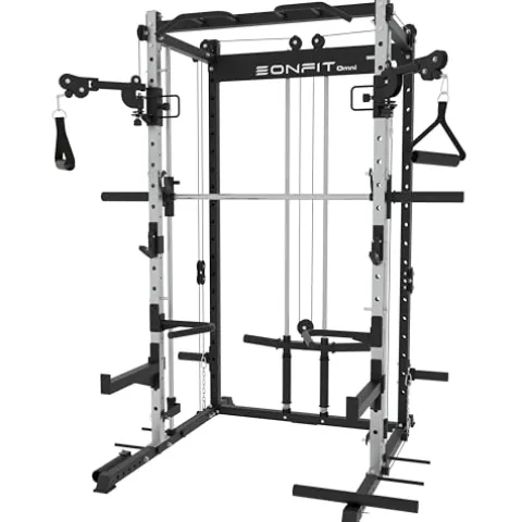 EonfitOmni Power Rack Smith Machine for Home Gym System Black