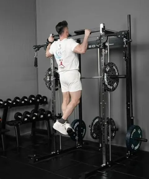 EonfitOmni Smith Machine Power Cage Multifunctional Squat Rack with Smith Bar, Pulley System for Strength Training Equipment 1000lbs Red3