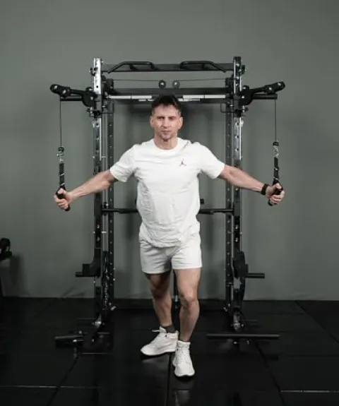 EonfitOmni Smith Machine Power Cage Multifunctional Squat Rack with Smith Bar, Pulley System for Strength Training Equipment 1000lbs Red3