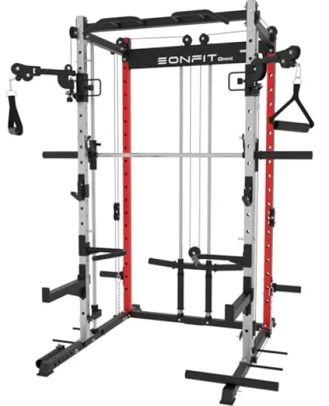 EonfitOmni Smith Machine Power Cage Multifunctional Squat Rack with Smith Bar, Pulley System for Strength Training Equipment 1000lbs Red3