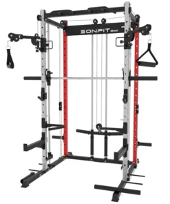 EonfitOmni Smith Machine Power Cage Squat Rack with Cable Crossover, Red320