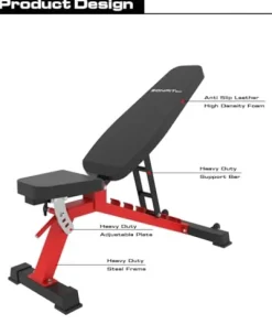 EonfitOmni Smith Machine Squat Rack Cable Crossover Pulley System Home Gym Equipment Black with Red Bench