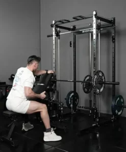 EonfitOmni Smith Machine Squat Rack with Cable Crossover Red/Black Bench