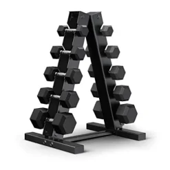 Epic Fitness Premium Hex Dumbbell Set with A-Frame Rack Black