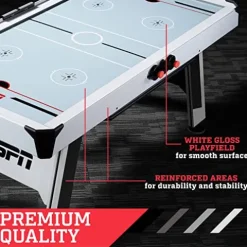 ESPN Sports Air Hockey Game Table 72 Inch Indoor Arcade Gaming Set White/Black/Red