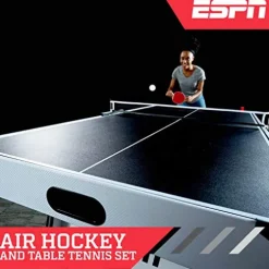 ESPN Sports Air Hockey Game Table 72 Inch Indoor Arcade Gaming Set White/Black/Red