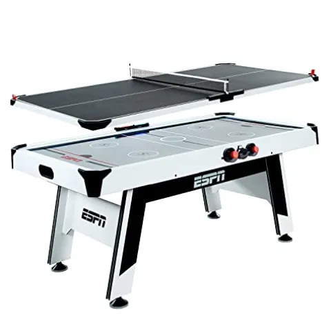ESPN Sports Air Hockey Game Table 72 Inch Indoor Arcade Gaming Set White/Black/Red
