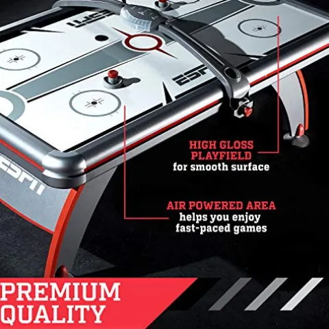 ESPN Sports Air Hockey Game Table 84 Inch Indoor Arcade Gaming Set Gray White Red