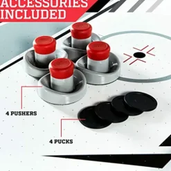 ESPN Sports Air Hockey Game Table 84 Inch Indoor Arcade Gaming Set Gray White Red