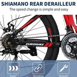 EUROBIKE 26” Full Suspension Mountain Bike 21 Speed Folding Bicycle Men or Women MTB G6 Red