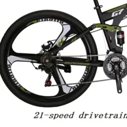 EUROBIKE Folding Bikes TSM G7 Mountain Bike Dual Disc Brake 21 Speed Adult Bike Armygerrn 3-Spoke