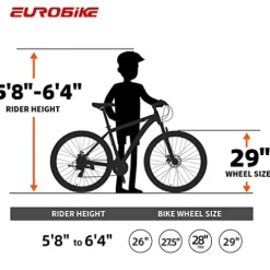 EUROBIKE Mountain Bike 29″ Men Lightweight Aluminum Frame 21-Speed Bicycles for Mens Bikes (Silvery)