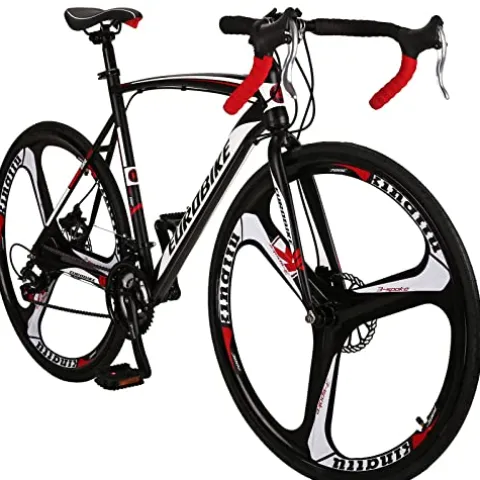 EUROBIKE Road Bike 700C Wheels 21 Speed Dual Disc Brake Bicycle 54cm Frame Black Red