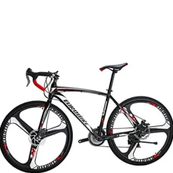 EUROBIKE Road Bike TSM550 21 Speed 49 cm Frame Dual Disc Brake 700C 3-Spoke Wheels Black White K Wheel